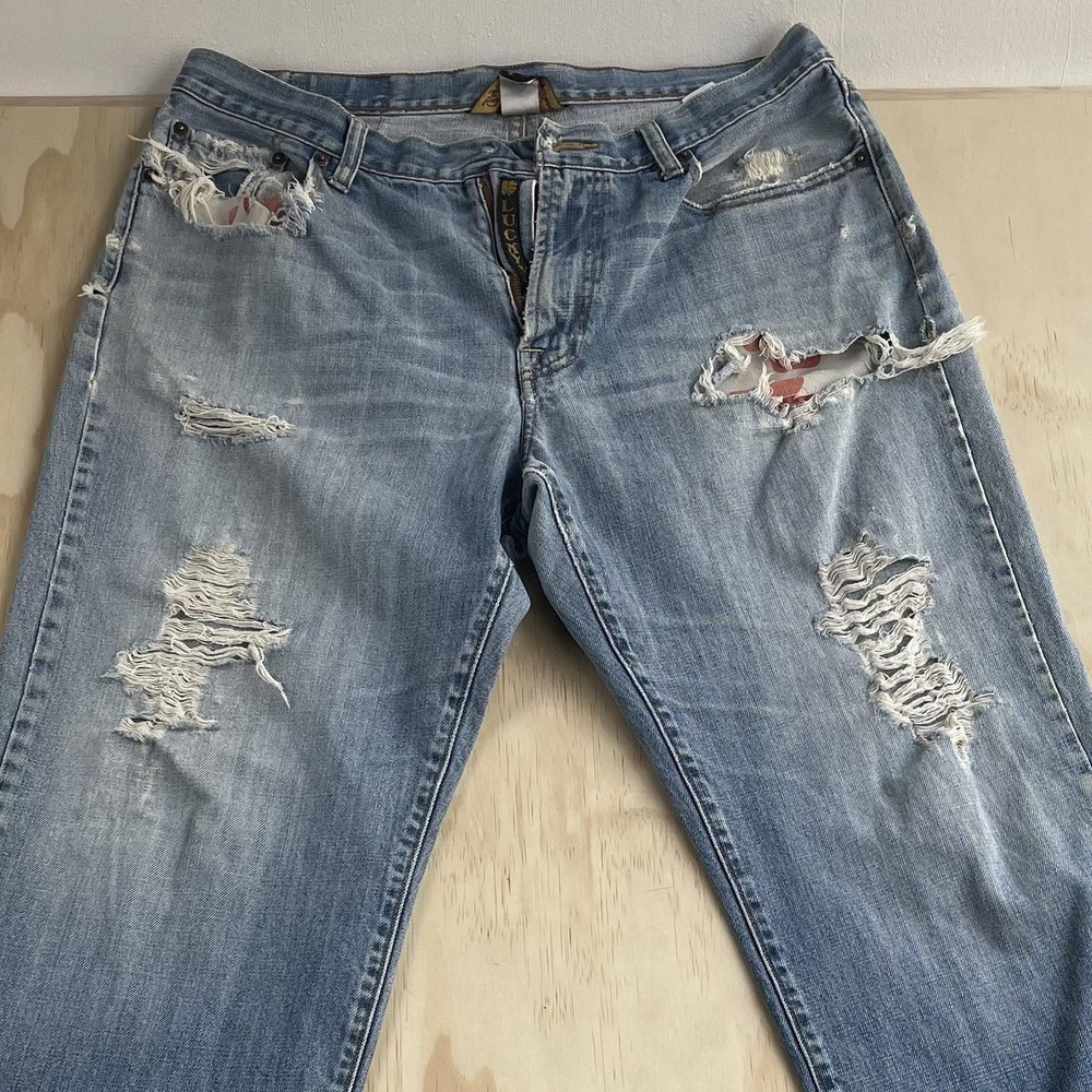 Y2K Lucky Brand Jeans Womens 36 Light Wash Blue Distressed Straight Denim Pants